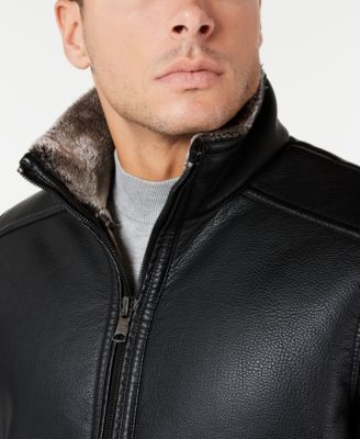 calvin klein men's faux shearling lined leather moto jacket