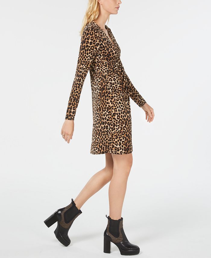 Michael Kors Leopard Print Ruched Dress & Reviews - Dresses - Women ...