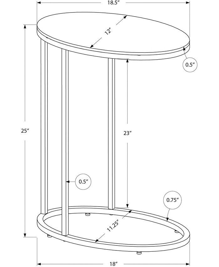 Monarch Specialties Chrome Metal Oval Edgeside Accent Table in