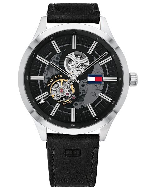 Tommy Hilfiger Men S Automatic Black Leather Strap Watch 44mm Created For Macy S Reviews Watches Jewelry Watches Macy S
