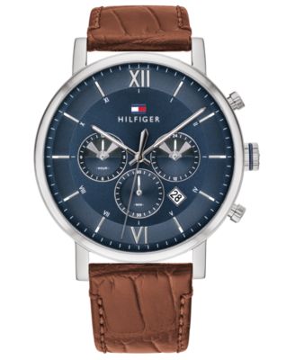 tommy hilfiger watch men's brown leather strap