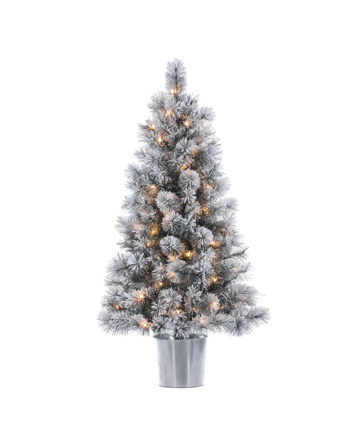 4.5-Foot High Flocked Pre-lit Mixed Needle Boise Pine in Silver Bucket - Multicolor