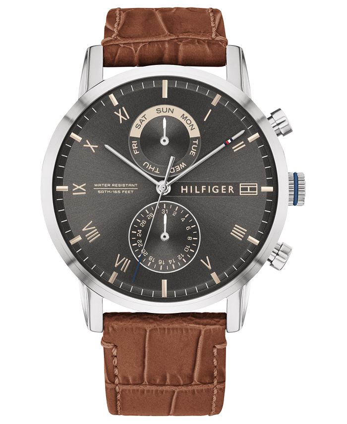 Tommy Hilfiger Men's Brown Leather Strap Watch 44mm Macy's