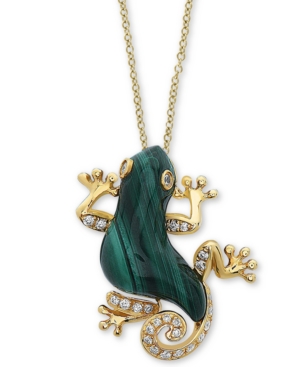 image of Effy Malachite (18 x 9mm) & Diamond (1/10 ct. t.w.) 18