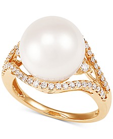 Cultured White Ming Pearl (12mm) & Diamond (1/3 ct. t.w.) Ring in 14k Gold