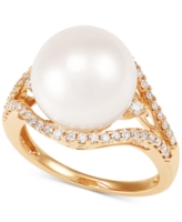 Honora Cultured White Ming Pearl (12mm) & Diamond (1/3 ct. t.w.) Ring in 14k Gold - Yellow Gold