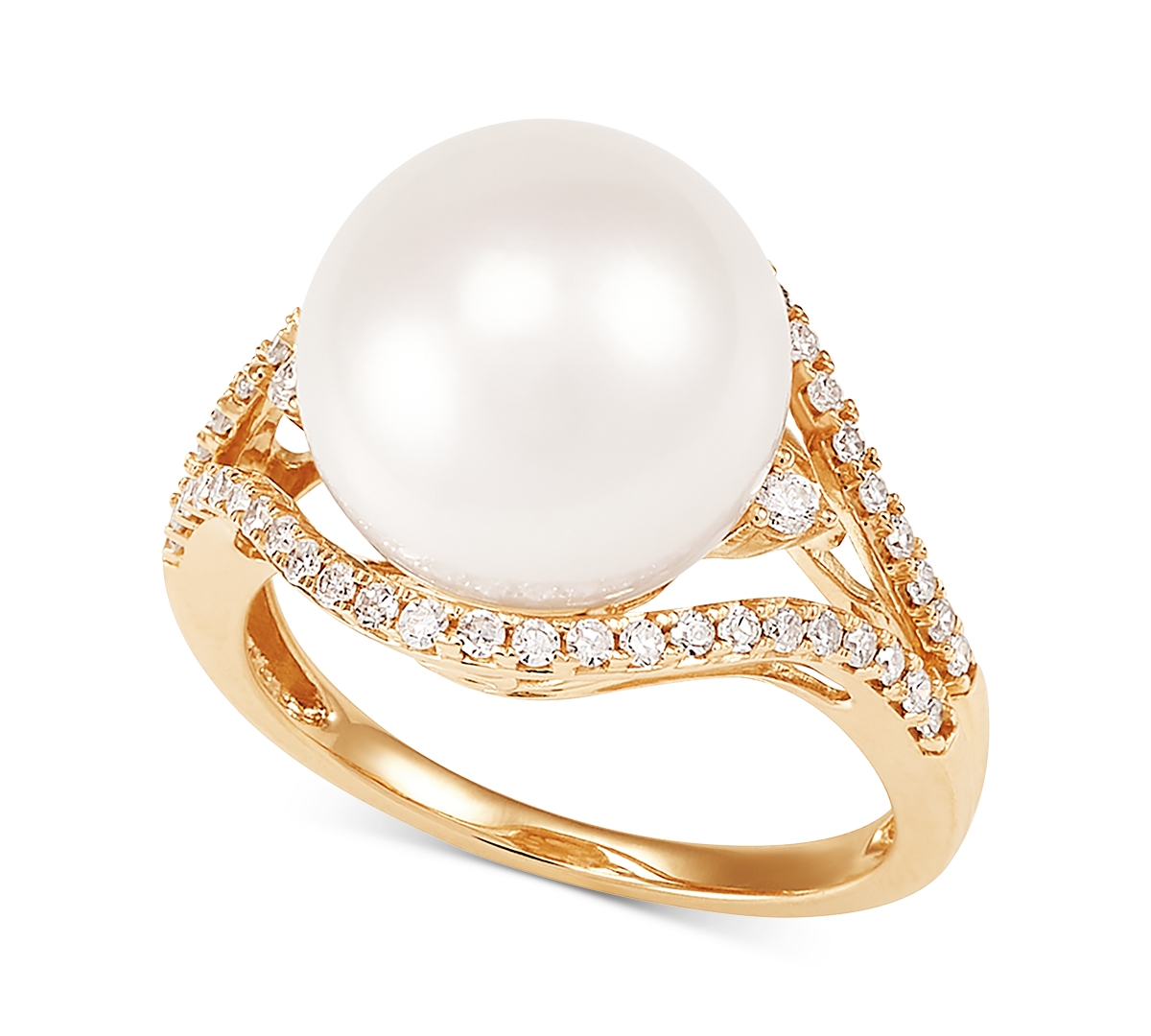 Shop Honora Cultured White Ming Pearl (12mm) & Diamond (1/3 Ct. T.w.) Ring In 14k Gold In Yellow Gold