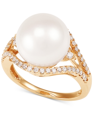 image of Honora Cultured White Ming Pearl (12mm) & Diamond (1/3 ct. t.w.) Ring in 14k Gold