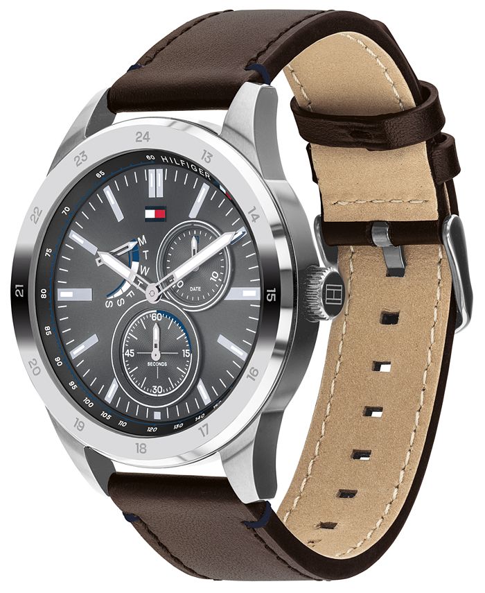 Tommy Hilfiger Men's Brown Leather Strap Watch 44mm Macy's