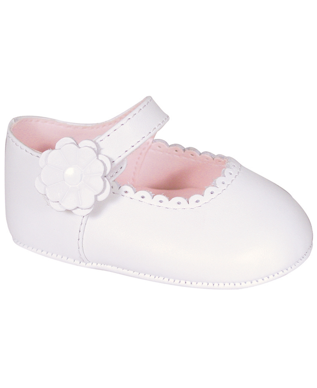 Baby Deer Baby Girl Scalloped Toe Flat With Flower Overlay In White