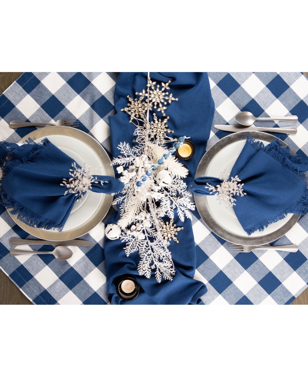 Design Imports Buffalo Check Table Topper 40" X 40" In Blue