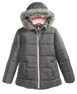 S Rothschild & CO - Big Girls Hooded Quilted Jacket With Faux-Fur Trim