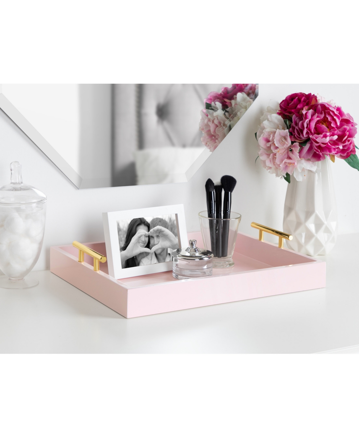 Kate and Laurel Lipton Decorative Wood Tray with Metal Handles - 16.5