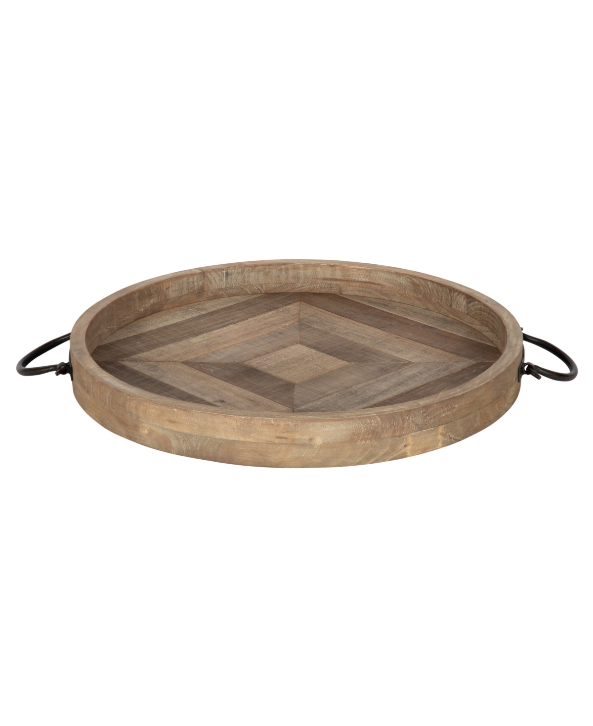 Kate And Laurel Marmora Wood And Metal Round Tray In Medium Bro