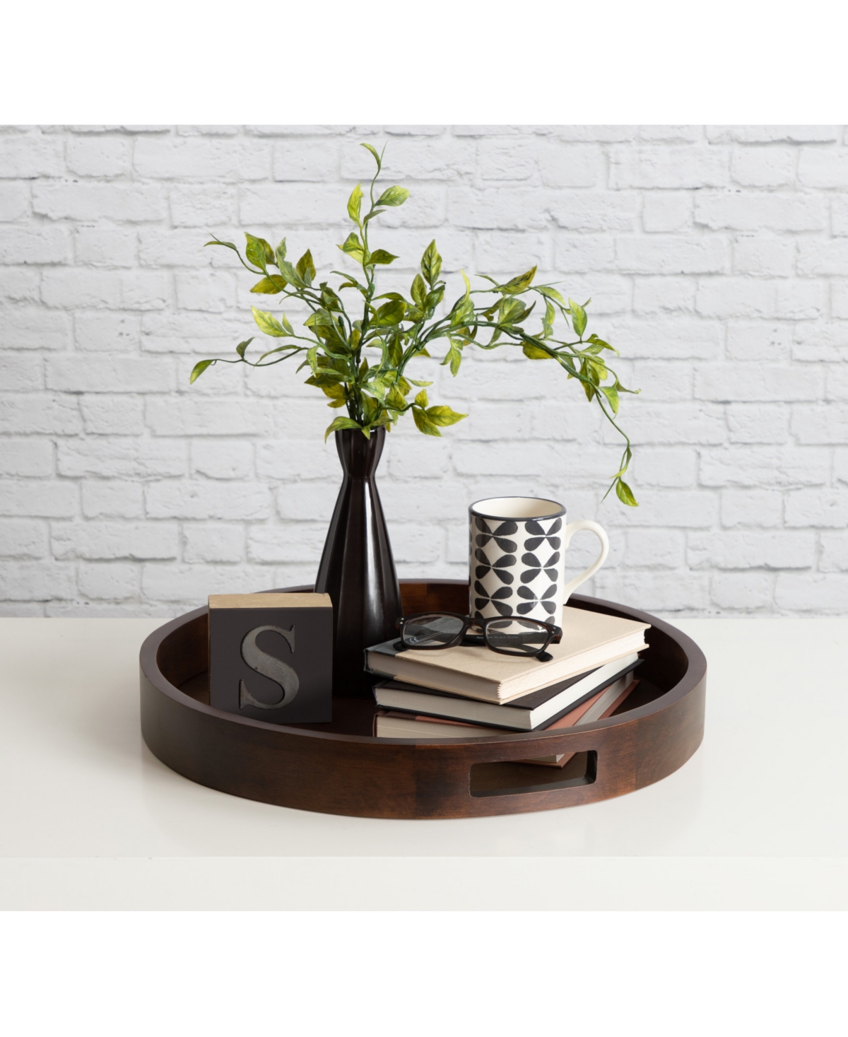 Kate and Laurel Hutton Round Wood Tray - 18.25