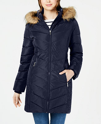 Tommy Hilfiger Petite Faux-Fur Trim Hooded Water-Resistant Puffer Coat ...