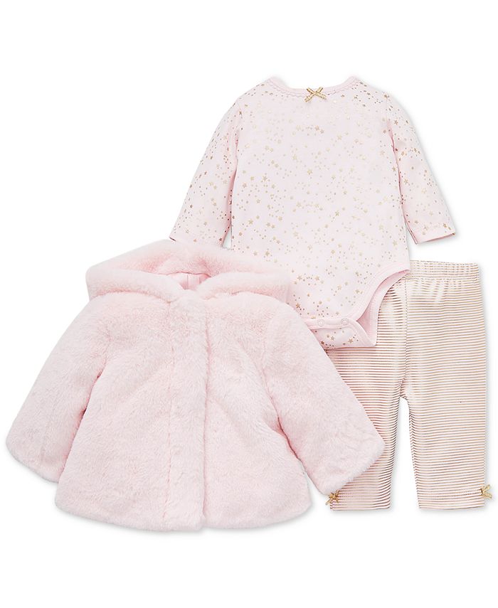 Little Me Baby Girls 3 Pc Fuzzy Jacket Star Print Bodysuit Striped Leggings Set Reviews Sets Outfits Kids Macy S