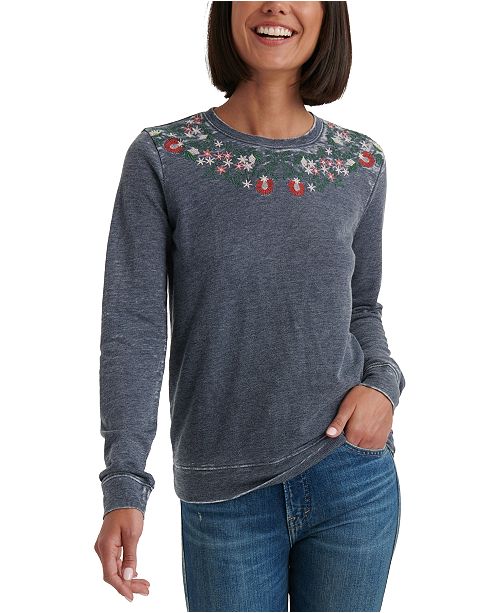 Lucky Brand Necklace Embroidered Sweatshirt Reviews Tops