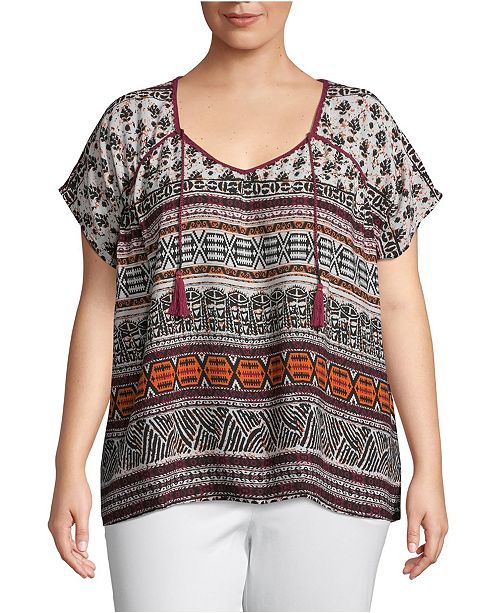 John Paul Richard Printed Peasant Top Plus Size Reviews Macy S