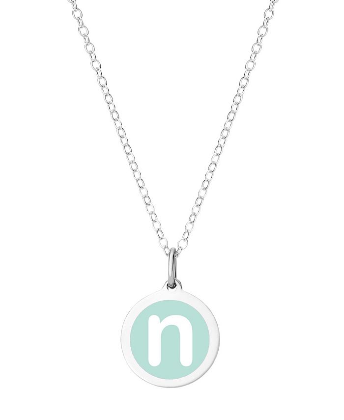 Auburn Jewelry Mini Initial Pendant Necklace in Sterling Silver and Mint Enamel, 16" + 2