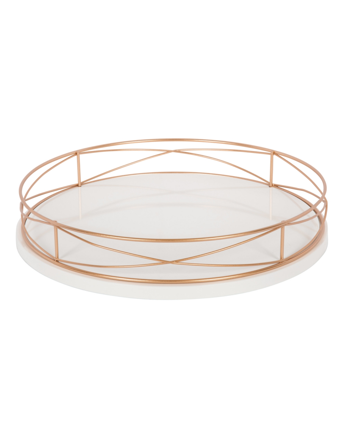 Kate And Laurel Mendel Round Tray With Decorative Metal Rim In White