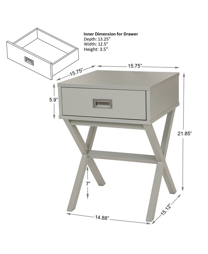 Glitzhome Gray Wooden XLeg End Table with 1 Drawer Macy's