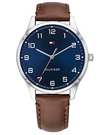 Men's Brown Leather Strap Watch 44mm, Created for Macy's
