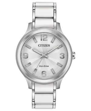 image of Drive From Citizen Eco-Drive Women-s Stainless Steel & White Silicone Bracelet Watch 36mm