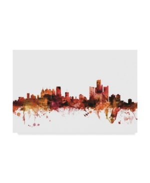 Trademark Global Michael Tompsett Detroit Michigan Skyline Red Canvas Art In Multi