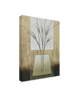 Pablo Esteban Tan and White Floral Abstract Canvas Art - 15.5" x 21"