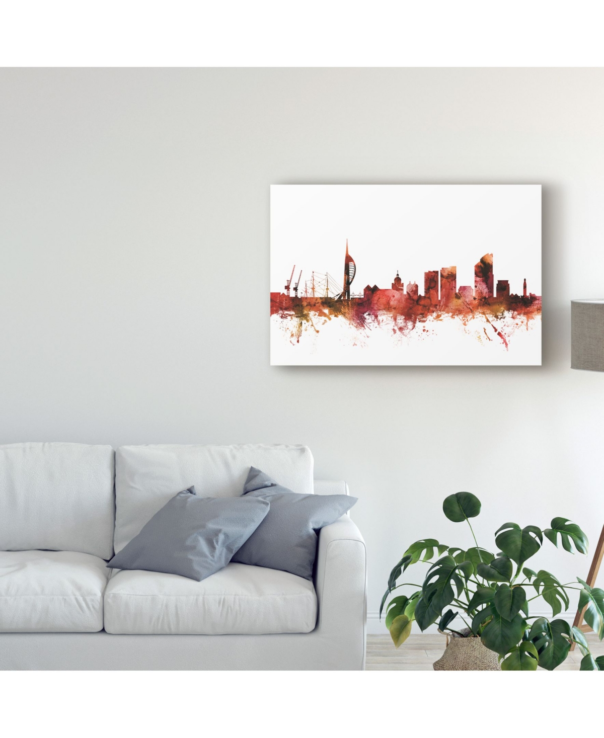 Michael Tompsett Portsmouth England Skyline Red Canvas Art -