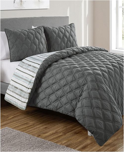Vcny Home Quad Diamond 3 Pc Full Queen Reversible Duvet Cover Set