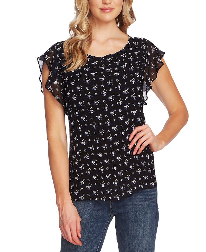 Vince Camuto Floral Print Flutter Sleeve Blouse & Reviews - Tops ...