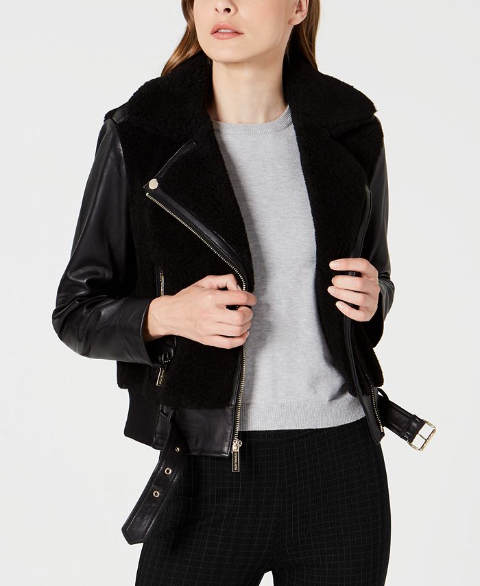 Michael Kors MixedMedia Leather Moto Jacket Macy's