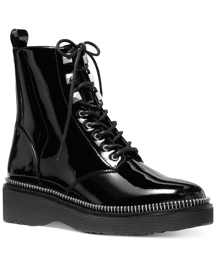 michael michael kors haskell crinkled leather and logo combat boot