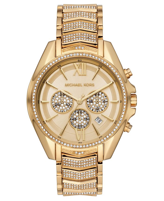 Michael Kors Women's Chronograph Whitney Gold-Tone Stainless Steel Pave  Bracelet Watch 45mm & Reviews - All Watches - Jewelry & Watches - Macy's
