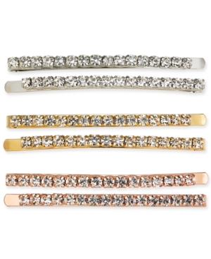 image of Inc Tri-Tone 6-Pc. Set Crystal Bobby Pins, Created for Macy-s