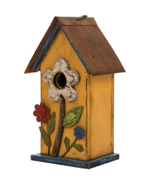 GLITZHOME DISTRESSED SOLID WOOD BIRDHOUSE WITH FLOWER