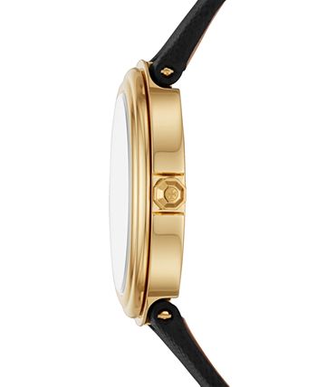 Tory Burch 34mm Bailey Watch w/ Saffiano Leather Strap, Gold/Black