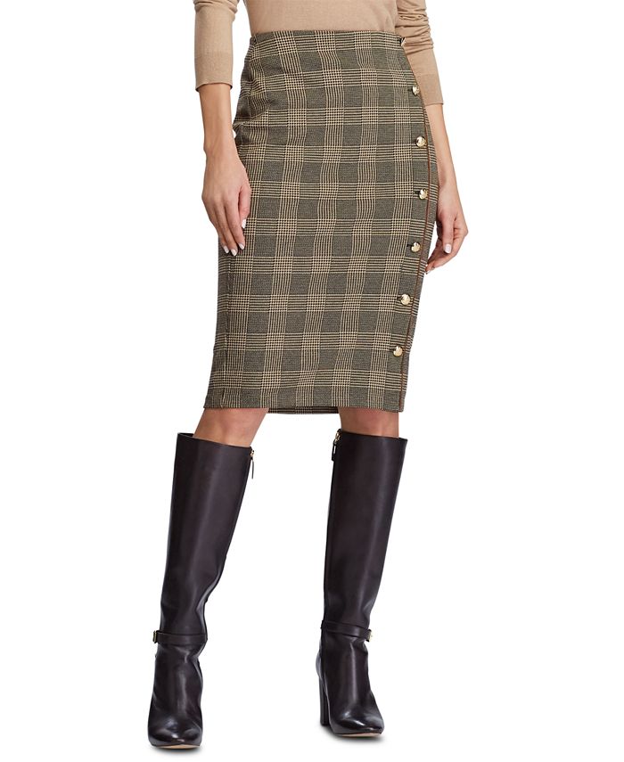 Lauren Ralph Lauren Glen Plaid-Print Button-Trim Skirt - Macy's