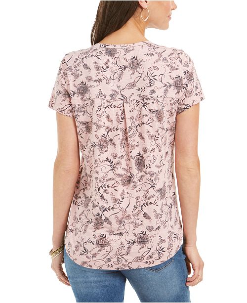 Style & Co Printed Short-Sleeve Cotton T-Shirt, Created for Macy's ...