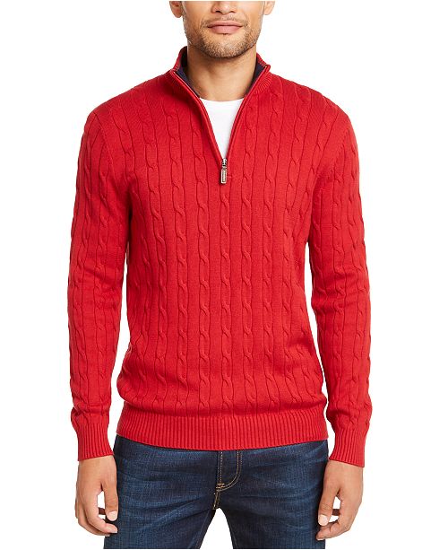 Club Room Men's Pima Cable Quarter-Zip Sweater, Created for Macy's ...