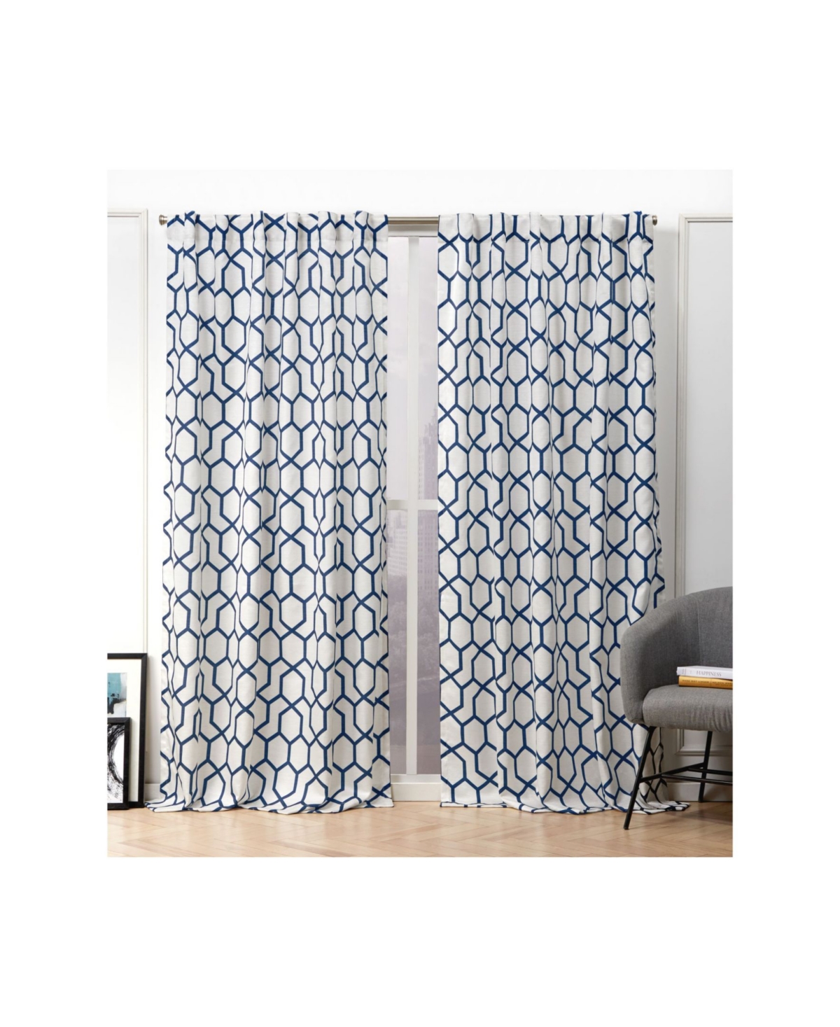 Hexa Geometric Print Hidden Tab Top Curtain Panel Pair, 54" X 84" - Natural