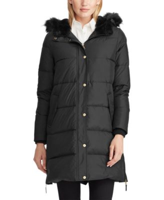 lauren ralph lauren faux fur trim puffer maxi puffer coat