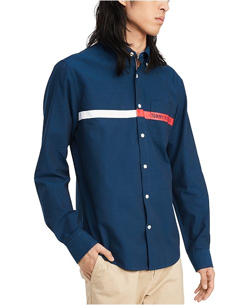 Tommy Hilfiger Men S Custom Fit Jordy Oxford Pocket Print Logo