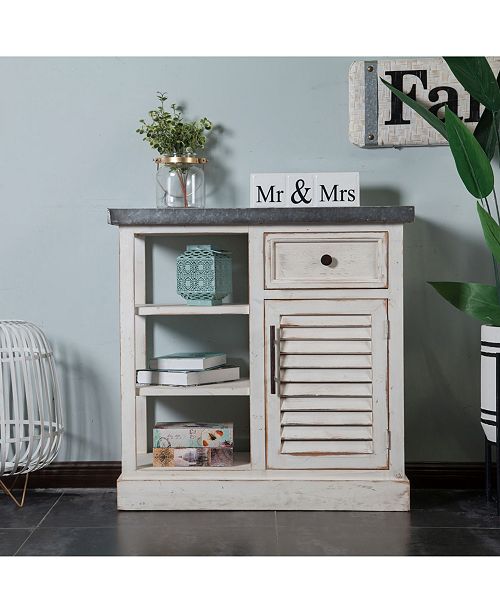 Luxen Home Shabby Chic Storage Cabinet With Galvanized Top Reviews Furniture Macy S