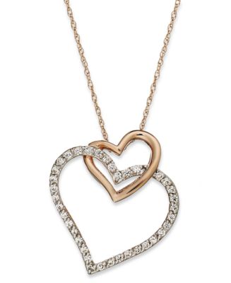 Macy's Diamond Double-Heart Pendant Necklace in 10k Rose Gold (1/4 ct ...