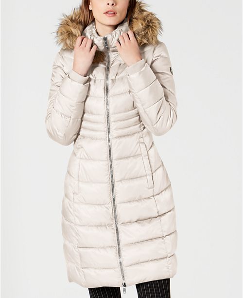 Kenneth Cole Faux Fur Trim Hooded Puffer Coat Reviews Coats