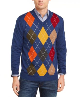 Club Room - Men's Regular-Fit Argyle Panel V-Neck Sweater