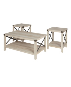 Walker Edison 3 Piece Rustic Wood and Metal Accent Table Set